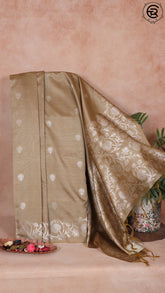 Mehndi Green Floral Zari Weaved Semi Tussar Silk Saree